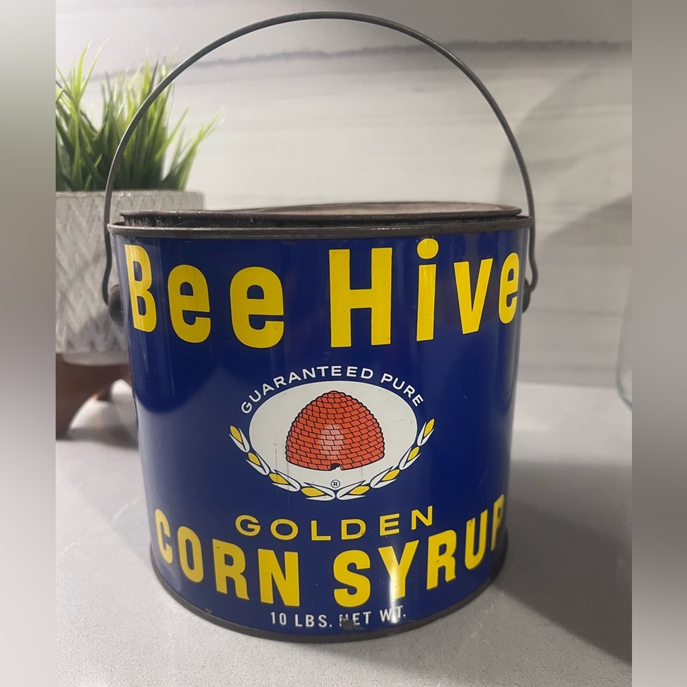 Bee Hive Golden Corn‎ Syrup VTG Tin Red/Yellow/Gold 10LBS Capacity